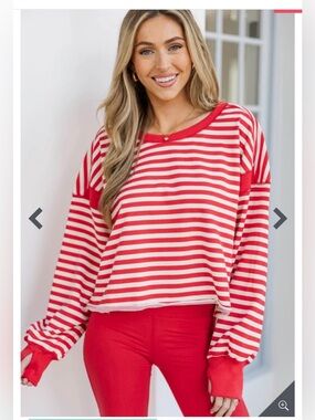 Rae Mode Disney Striped Red & White Women's Long Sleeve Top Cross Back Small